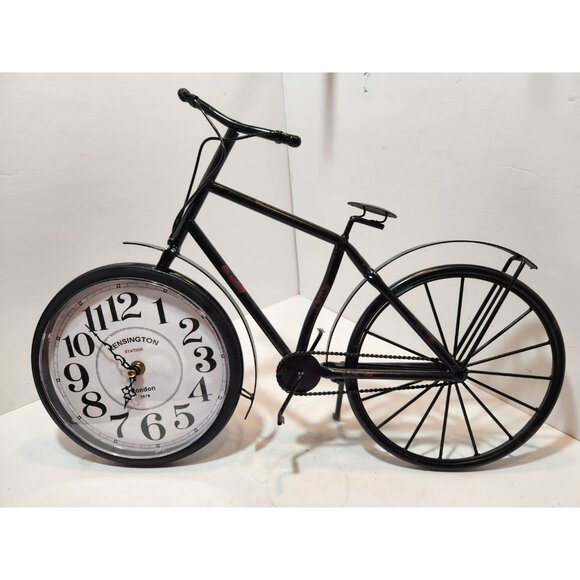 Vtg Pier 1 Retro Kensington Station Black Metal Bicycle Clock 19" Long by 13" - Picture 1 of 14